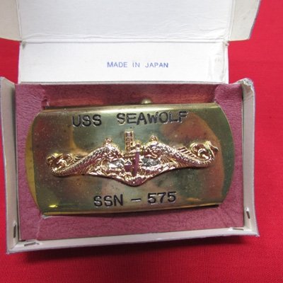  US Cold War Era, WWII Sub, USS Seawolf, Crew Souvenir Buckle and Original Box — image 3