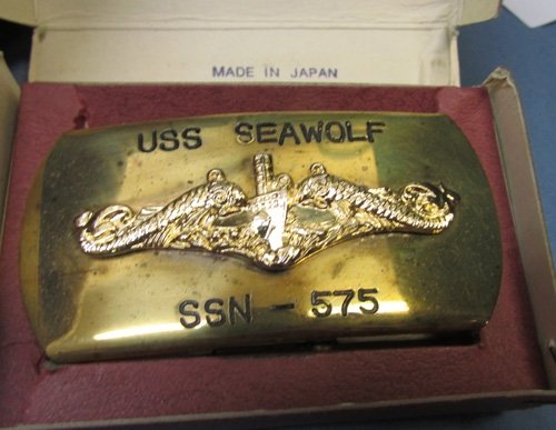  US Cold War Era, WWII Sub, USS Seawolf, Crew Souvenir Buckle and Original Box — image 4