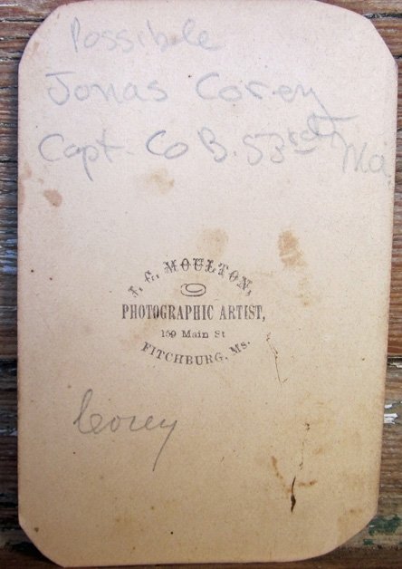  US Civil War Identified CDV, Captain Jonas Corey, 53rd Mass Inf'y — image 3