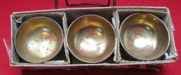  Japanese Sake Cup Set in Original Box, Transport or Cavalry Unit, Kutani Mfg — image 2