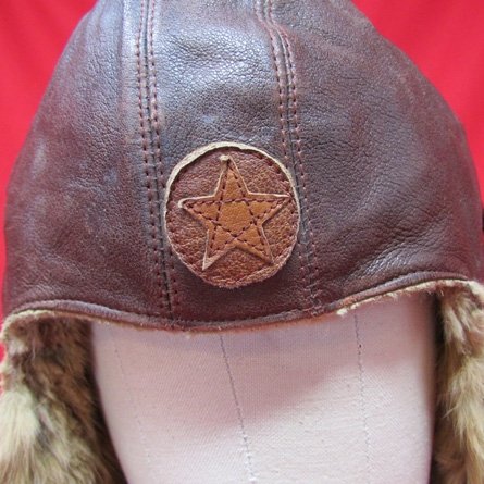  Japanese WWII Army Winter Flying Helmet, Dark Brown Leather — image 3