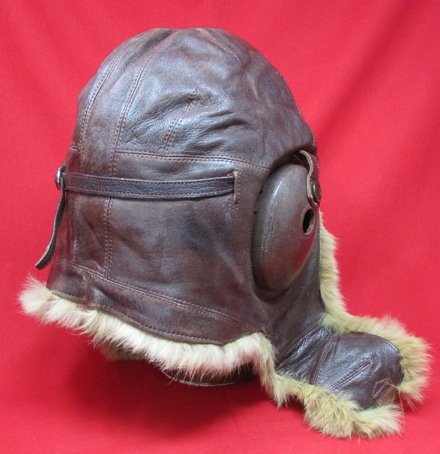  Japanese WWII Army Winter Flying Helmet, Dark Brown Leather — image 4