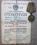 Soviet WWII, Stalingrad Medal & Document, 1943