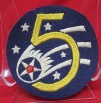 US WWII, Australian Mfg, Large Size 5th USAAF Jacket Patch