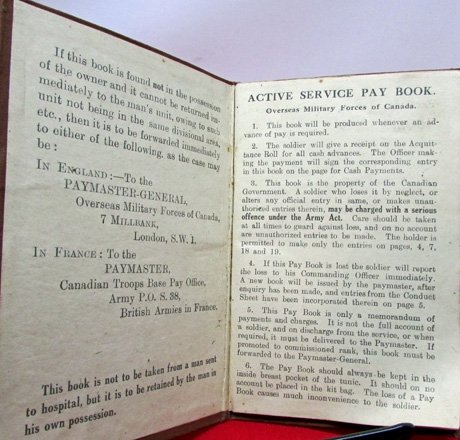  Canada WWI Soldiers Active Service Pay Book — image 3