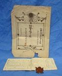 Japanese Meiji Era Bronze Marksmanship Badge, Scorebook & Document Set