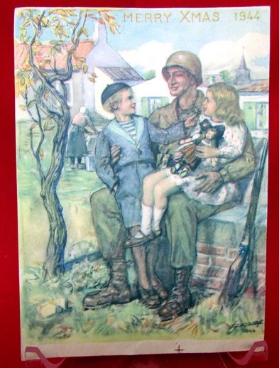  French WWII, 1944 Christmas Card, US Soldiers & Children — image 2