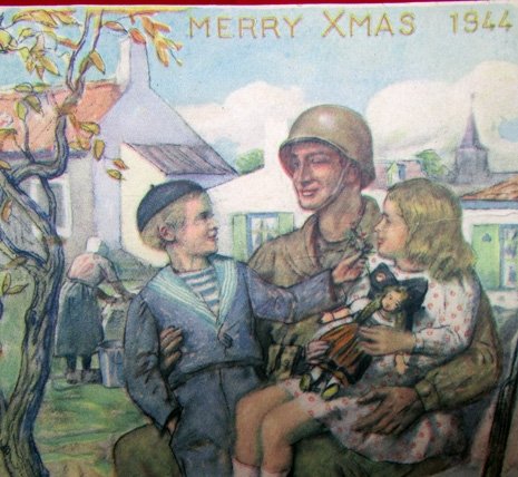  French WWII, 1944 Christmas Card, US Soldiers & Children — image 3