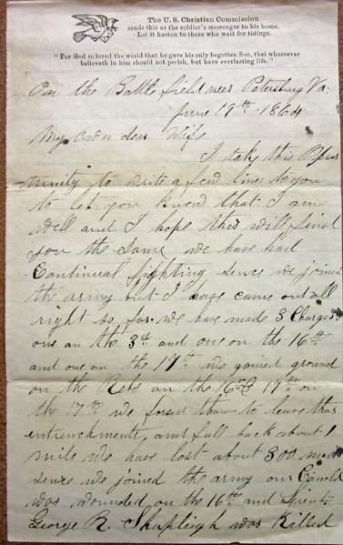 US Civil War 5th New Hampshire Inf'y, Letter & Envelope Archive, Petersburg Assault, June 16 1864 — image 6