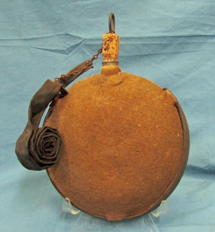  US Civil War Smooth Sided Canteen, Brown Wool Cover, Tarred Linen Strap — image 2