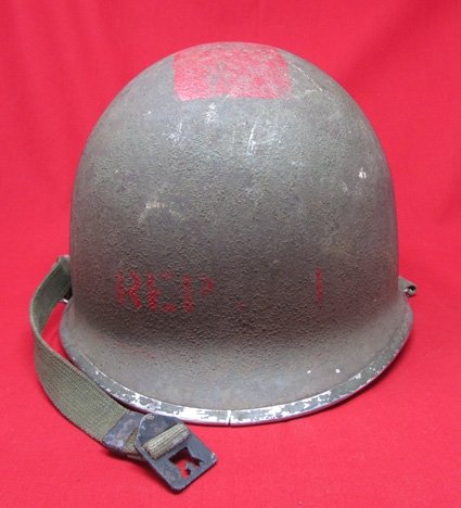 US WWII M1 Steel Helmet & Liner, Swivel Bale, Red Stripe Top — image 2