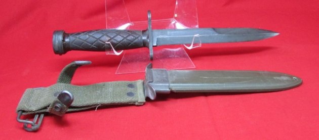  US Korean War, USM4 Carbine Bayonet, Wood Grips, Utica Mfg, Very Clean — image 4