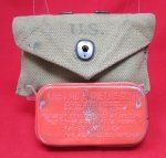 US WWII Canvas Bandage Pouch & Red Carlisle Bandage