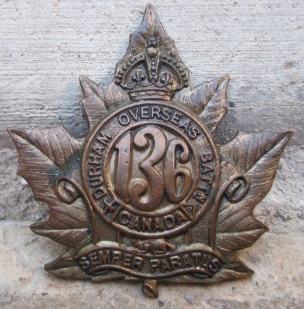  Canada WWI 136th Bn Cap Badge, Reynolds Porthope Marked — image 2