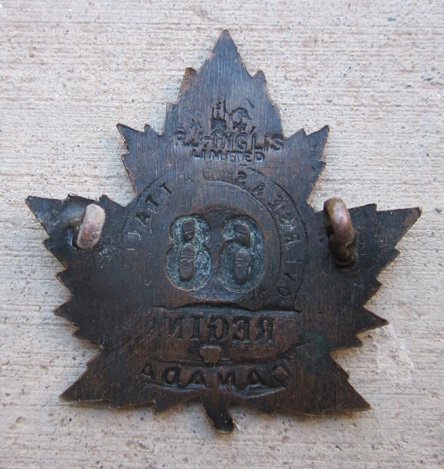  Canadian WWI 68th Bn Cap Badge, R.J. Inglis Marked — image 2