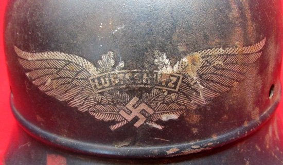  German WWII M1935 Luftschutz Combat Helmet Shell, Q64 — image 3