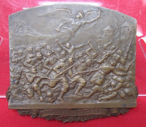 French WWI Patriotic Bronze Plaque, Victoire De la Marne, L. Kinsburger — image 2