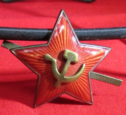  Soviet WWII Two Piece Visor Hat Insignia, Enameled Brass — image 2