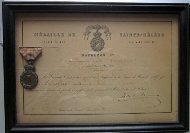 French 2nd Empire Napoleon St. Helena Medal & Original Document, Framed — image 2