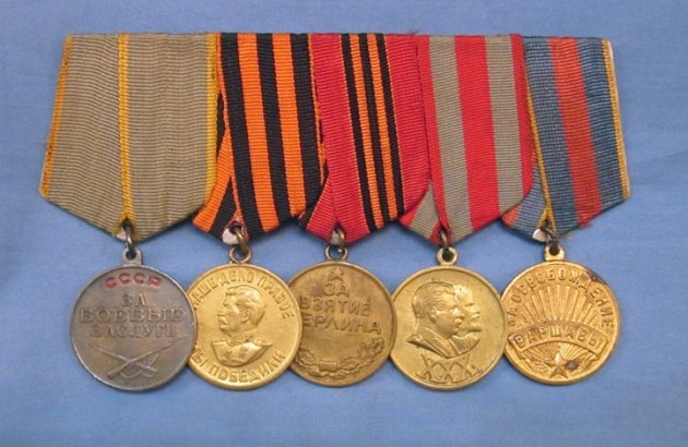 Russian WWII Five Place Medal Bar, Combat Service, Capture of Berlin — image 2