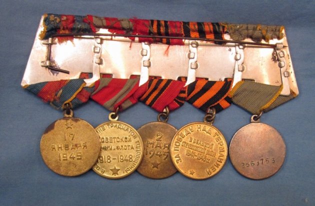 Russian WWII Five Place Medal Bar, Combat Service, Capture of Berlin — image 3