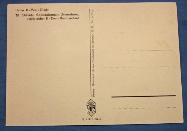 German WWII Willrich Postcard, U-Boot Fregattenkapitan Fritz Frauenheim — image 3