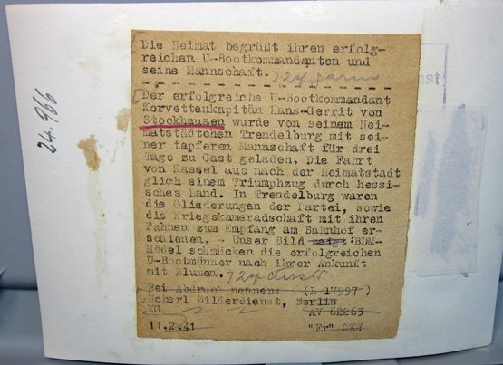 German WWII Press Release Photo, Kriegsmarine, U-Boot Crew 1941, U-65 — image 3