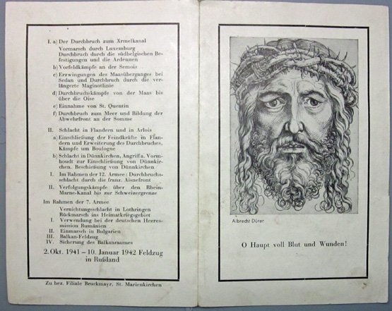 German WWII Mass Card, Panzer Soldier, KIA Russia January 1942 — image 3