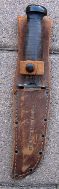 US WWII USN Mk1 Utility Knife, Camillus Mfg, Leather Sheath — image 3