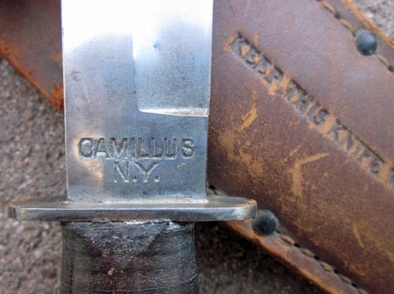 US WWII USN Mk1 Utility Knife, Camillus Mfg, Leather Sheath — image 6