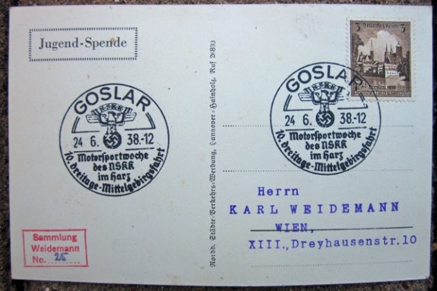 German WWII Postcard, Join The Hitler Youth, NSKK Cancellation 1938 — image 3