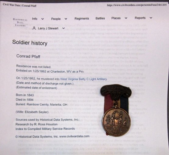 US Civil War, West Virginia Medal, Gettysburg Veteran, Battery C, 1st WV Light Artillery — image 2