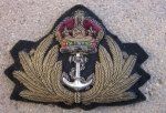 British WWI-WWII Royal Navy Officers Embroidered Hat Insignia, Makers Tag
