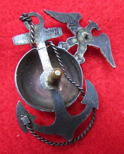 US WWII USMC Officer Dress Hat Emblem, HH, Dbl Sterling Marked — image 3