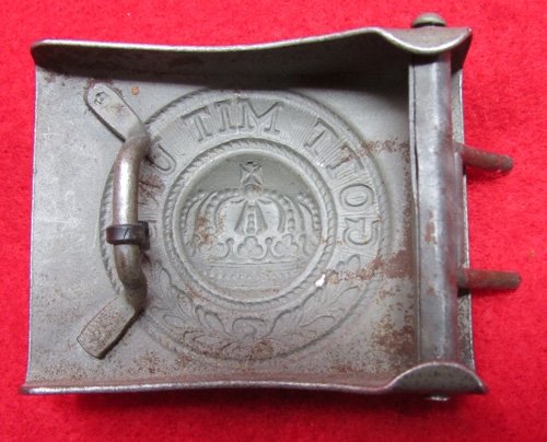 German WWI Steel Buckle, Prussian Motto, Feldgrau Paint — image 3