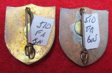 US Post WWII, Theater Made., 510th Field Artillery Distinctive Unit Insignia, Pair, Pinback — image 3