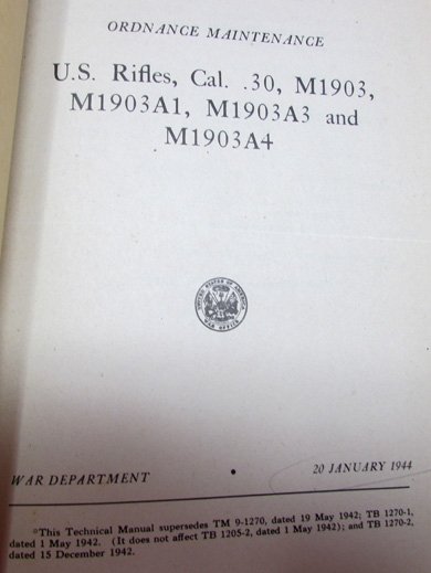 US WWII Ordnance Maintenance Manual, TM 9-1270, U.S. Rifles, Cal.30 M1903, 1903A1, 1903A3 and 1903A4 — image 3