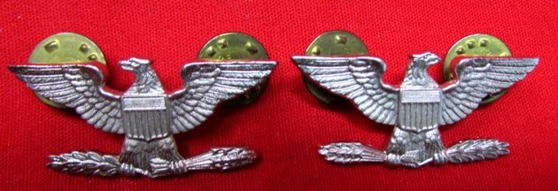 US Vietnam War Era, Full Colonel Rank Insignia, Clutchback Attachments, Sterling — image 2