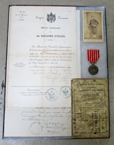  French 1860 Italian Campaign Medal & Document Lot — image 2