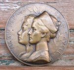 French, WWI Bronze Medallion, Edith Cavell & Marie Depage 1915