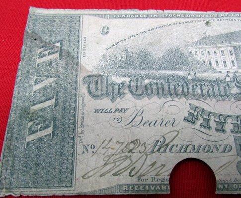  US Civil War, Confederate Five Dollar Bill, Richmond 1862, 2nd Series — image 3