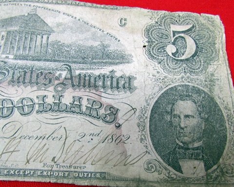  US Civil War, Confederate Five Dollar Bill, Richmond 1862, 2nd Series — image 4