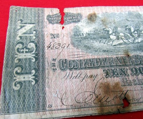  US Civil War, Confederate Ten Dollar Bill, Richmond 1864, Series 5 — image 4