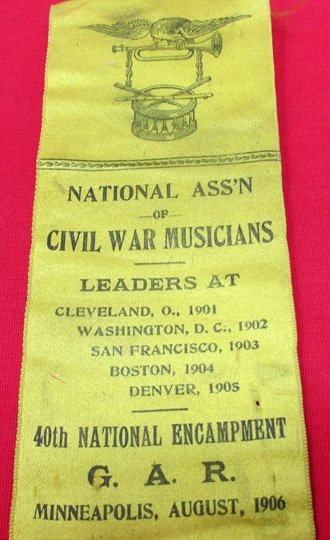  US Post Civil War, GAR, National Association of Civil War Musicians Ribbon & Salt Lake City Nat'l Encampment 1909 — image 5