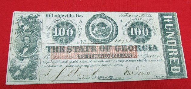  US Civil War Confederate 100 Dollar Bill, Georgia 1863 — image 2