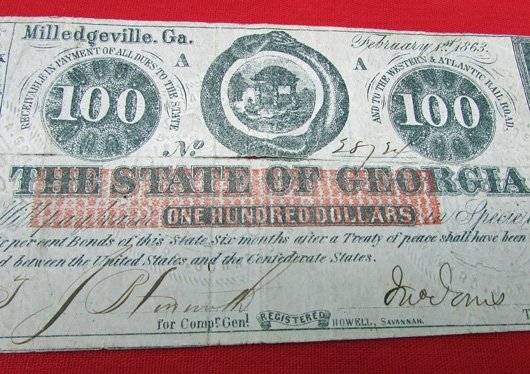  US Civil War Confederate 100 Dollar Bill, Georgia 1863 — image 3