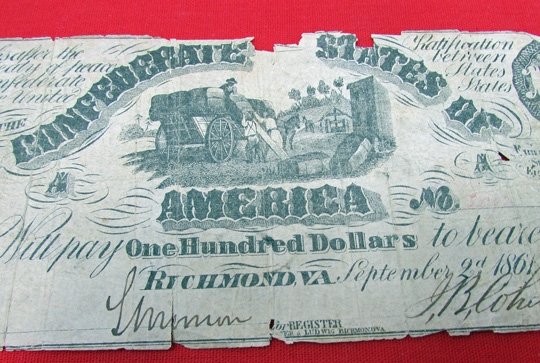  US Civil War Confederate Hundred Dollar Bill, Richmond 1861 — image 3