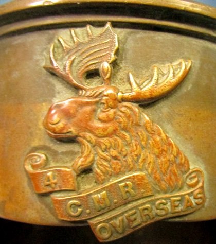  Canadian WWI, Trench Art Coal Scuttle, 4 C.M.R. Overseas — image 3