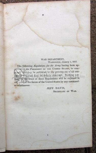 US Civil War Book, US Army Regulations 1857, Jefferson Davis Secretary of War — image 5