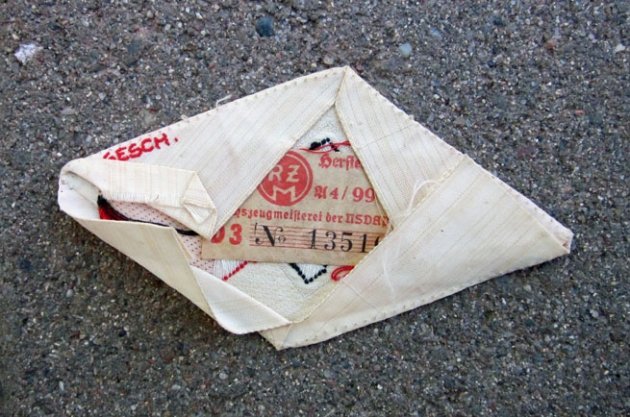 German WWII Hitler Youth Sleeve Diamond, RZM Tag, Removed From Uniform — image 3